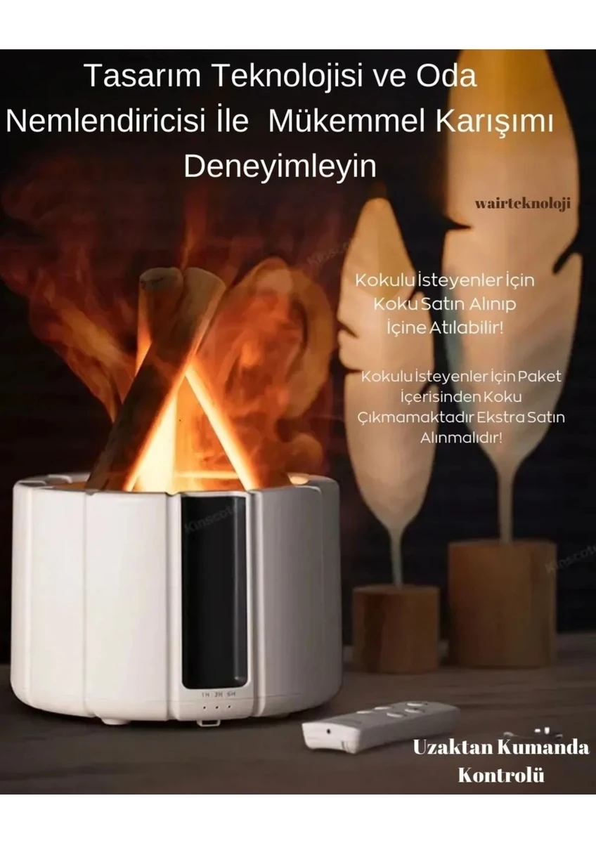 Bilişim Burada H9  Alev Görüntülü Bonfire Oda Nemlendirici Şık Tasarım Uzaktan Kumanda Kontrollü Beyaz Hava Nemlendirici Humidifer